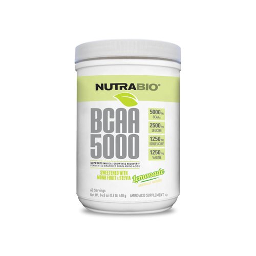 NutraBio BCAA 5000 Powder - Fermented Branched Chain Amino Acids for Muscle Growth & Recovery - Natural Flavors, Sweeteners, and Coloring, Vegan, Gluten Free - Lemonade, 60 Servings