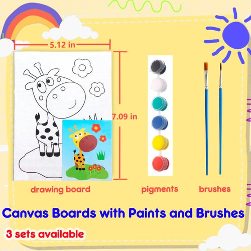 Hapickid Pre Drawn Canvas Painting Set for Kids, Arts and Crafts Supplies for Girls Boys, Stocking Stuffers Party Favor Bags Holiday Gifts for Kid and Adult, Classroom Projects DIY