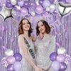 Purple Birthday Decorations for Women Girls, Lavender Purple Silver Foil Balloons Table Cloth Sash Crown Fringe Curtains Happy Birthday Banner Glitter Star Garland Butterfly Cake Topper Party Supplies