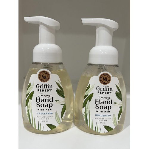 Griffin Remedy Foaming Hand Soap - Unscented with Organic MSM, Moisturizing, All-Natural, Paraben-Free, 8 fl oz, 2 count