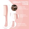 RHOS Hair Comb Set for Women, Men - 3 Pieces Including Wide Tooth Comb, Fine Tooth Rat Tail Comb, Medium Tooth Comb - Detangling Hair Combs for All Hair Types - Pink