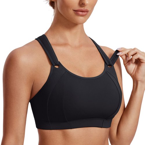 SYROKAN Women's Sports Bra Front Adjustable High Impact Support Padded Wireless Racerback Plus Size Running Bra Black 42DD