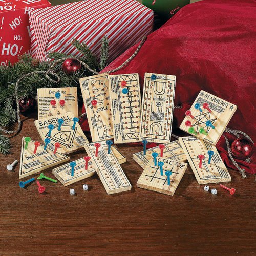 Wooden Peg Board Game Variety Pack - Set of 12 - Variety of Old School and Old Fashioned Games