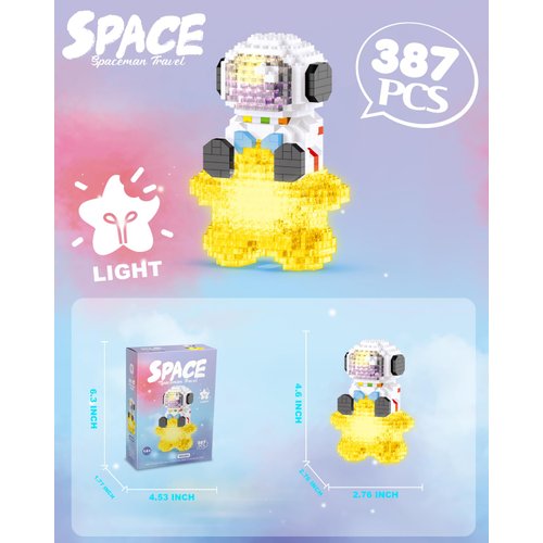 Nueris Astronaut Mini Building Blocks Set - 387 PCS Astronauts Model Space Toys with Light - Micro Building Collection Display Birthday Gift for Adult and Boys or Girls