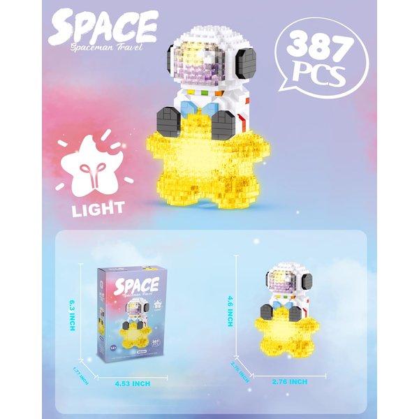 Nueris Astronaut Mini Building Blocks Set - 387 PCS Astronauts Model Space Toys with Light - Micro Building Collection Display Birthday Gift for Adult and Boys or Girls