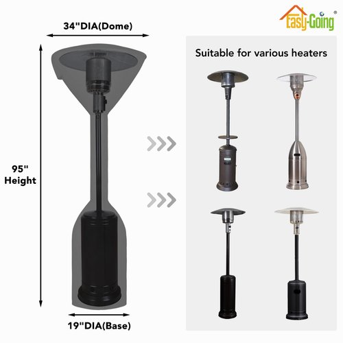 Easy-Going Stand-Up Patio Heater Cover with Zipper and Storage Bag, Waterproof Outdoor Heater Cover Dustproof, UV-Resisant, Wind-Resistant (95"H x 34"D x 19"B, Black)