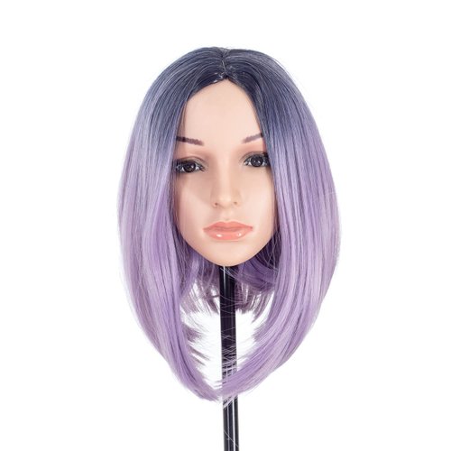 SWACC Ombre Colors Straight Short Hair Bob Wig Synthetic Colorful Cosplay Daily Party Flapper Wig for Women with Wig Cap (Lavender Purple)