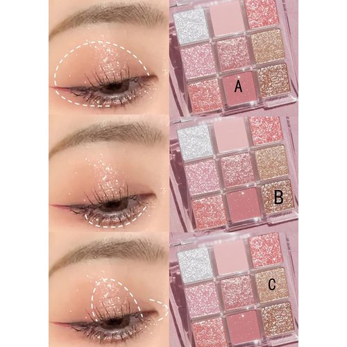 Kayswang 9 colors glitter eyeshadow palette makeup palette matte high pigment color cream texture natural eye shadow powder eye shadow palette in autumn and winter long lasting and waterproof (pink)