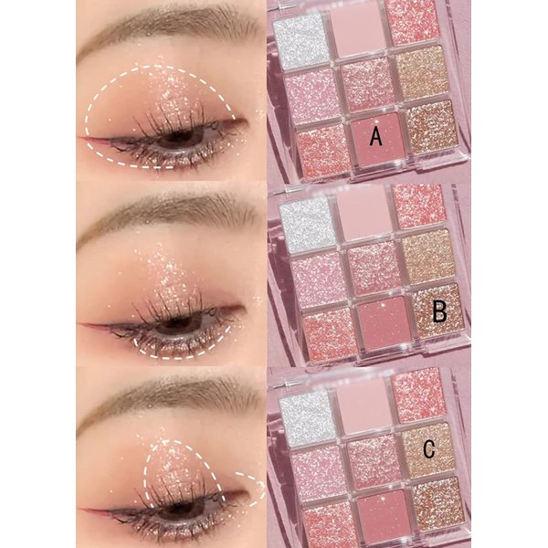 Kayswang 9 colors glitter eyeshadow palette makeup palette matte high pigment color cream texture natural eye shadow powder eye shadow palette in autumn and winter long lasting and waterproof (pink)