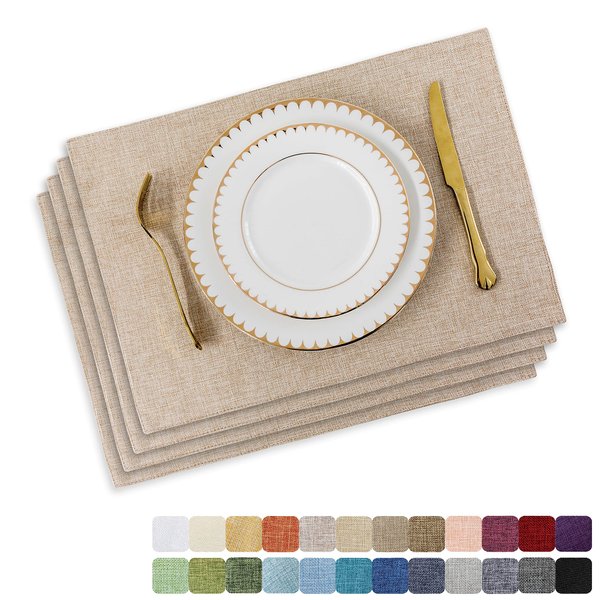 Home Brilliant Placemats Set of 4 Heat Resistant Dining Table Place Mats Plate Mat Cloth Placemats Spring Kitchen Table Mats Indoor Outdoor, Light Linen