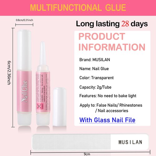 MUSILAN Nail Gel Glue,Nail Glue for Press on Nails 40PCS Ultra Quick Nail Glue for Acrylic Nails,Super Strong Nail Gel Glue for Fake Nail Tips Professional Nail Tip Glue for Broken Nails 0.07OZ/PCS