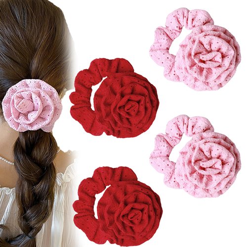 4 Pack Flower Elastic Hair band Stretchy Rubber Hair Ties Ropes for Women Headbands Rings Scrunch...