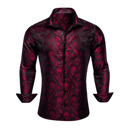 Barry.Wang Men Shirts,Paisley Flower Woven Silk Dress Shirt Long Sleeve Unique Design Formal/Leisure Wedding Party Prom