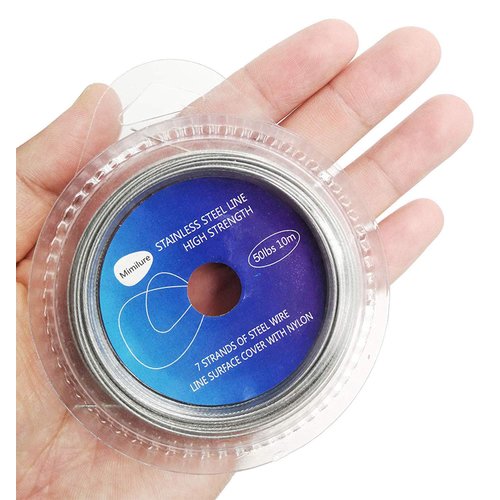 Fishing line Wire Leader Vinyl Coated Stainless Steel Leader Wire 10 Meter 10LB-120LB Select,with 12pcs Crimps Sleeves (50 LBS Test)