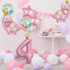 7pcs Pink Crown Dinosaur Balloons, Girl Dinosaur Birthday Number Mylar Foil Balloon Pink Dinosaur 4th Birthday Party Supplies Decorations (4th)