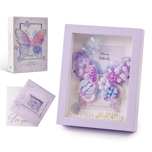 500+Pcs Purple Butterfly Collection Building Blocks,Unique Insect Specimen Building Set with Exquisite Frame for Nature Lovers,Good Choice for Kids and Adults…