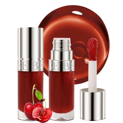 Lip Glow Oil-2Pcs Moisturizing Tinted Lip Gloss,Hydrating Comfort Oil Lipgloss Big Brush Head Lip Tint Stain, Clear Plumping Lipstain,Non-sticky Glow Reviver Lip Care Oil,Makeup Gift for Women-03