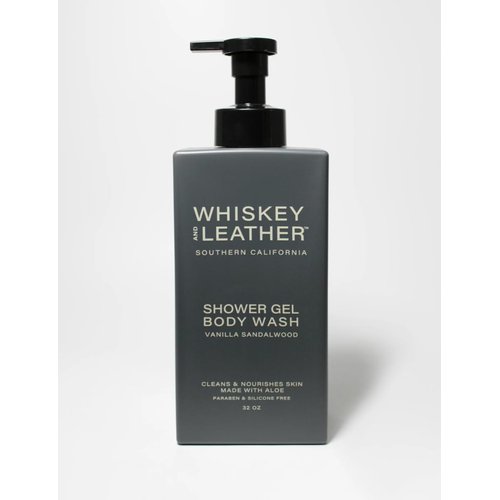 Whiskey and Leather, 2 in 1 Body Wash & Shower Gel, VANILLA SANDALWOOD Scent - 32oz Pump