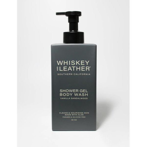 Whiskey and Leather, 2 in 1 Body Wash & Shower Gel, VANILLA SANDALWOOD Scent - 32oz Pump