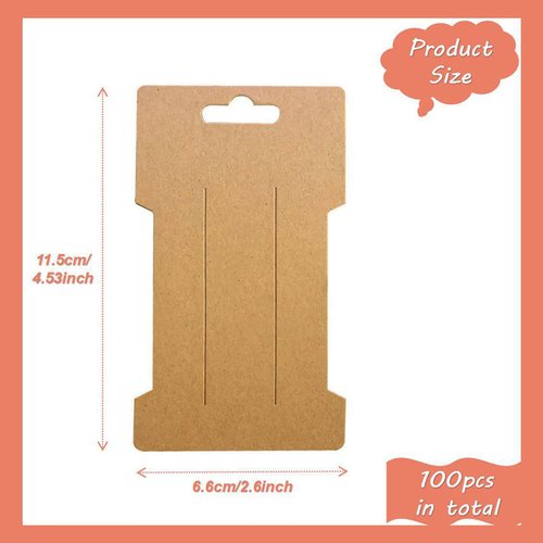 Doromy Hair Clip Display Cards, 200 Pcs Kraft Paper Hair Barrettes Display Holder, Cards for Hair Clips Displaying Organizing Packaging, 6.6X11.5cm, White and Brown