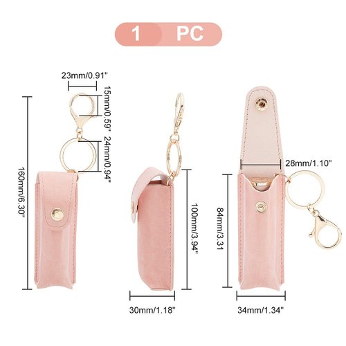 WADORN Chapstick Keychain Holder, 6.3 Inch PU Leather Clip-on Lipstick Organizer Pouch Portable Lip Balm Sleeves Holder with Keychain Lip Gloss Holder Storage Women Travel Outdoor Accessories, Pink