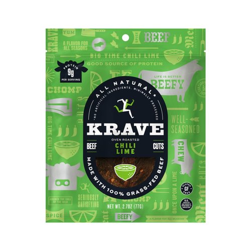KRAVE All Natural Beef Jerky, Chili Lime - Protein Packed Snacks Roasted for Maximum Flavor - 100% Grass Fed Beef - Gluten Free - 2.7 Ounce