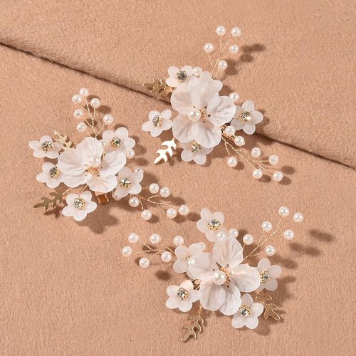 Vintage Flower Hair Clips, 3Pcs Decorative Crystal Hair Clips French Pearl Barrettes, Wedding Hair Pins Rhinestones Hair Accessories for Women Girls Bride Bridesmaid