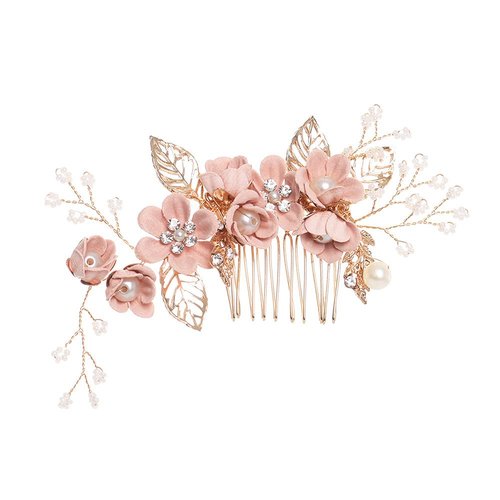 Hair Side Combs Bride Wedding Hair Comb Flowers Pearl Bridesmaids Hair Piece Accessories Vintage Bridal Hair Clips for Women and Girls (Pink)