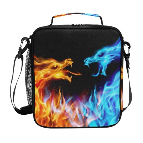 Lunch Box Bag Abstract Fiery Dragons Pattern Lunchbox Insulated Thermal Cooler Ice Adjustable Shoulder Strap for Women Men Boys Girls