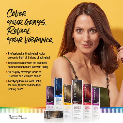 AGE beautiful Permanent Hair Color Dye Liqui Creme | 100% Gray Coverage | Anti-Aging Haircolor | Biotin for Thicker, Fuller Hair | Professional Salon Coloring | 4RM Dark Red Mahogany Brown