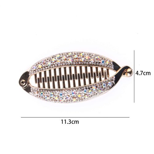 ericotry 2PCS Banana Hair Clip with Shining Rhinestone Fish Shape Clamp Ponytail Hair Twist Holder Hair Clincher Headdress for Women Girl
