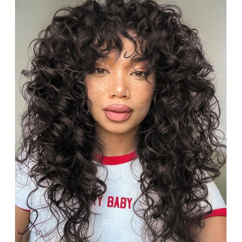 AISI HAIR Curly Wigs for Black Women Dark Brown Wig with Bangs，Glueless Bangs Wigs for Women Long Kinky Curly Wig 22 inch for Daily Use