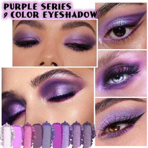 evpct 9 Colors Purple Violet Lavender Glitter Shimmer Sparkly Eyeshadow Mermaid Halloween Makeup Palette for women Highly Pigmented Waterproof Mauve Bright Purple Pink Sparkling Eye Shadow Palette Kit