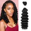 Deep Wave Bulk Human Hair for Braiding 1 Bundle 50g 16 Inch No Weft 10A Brazilian Virgin Curly Human Hair Extensions for Boho Braids Wet Wavy Human Braiding Hair (16",1B)