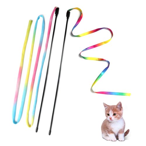 M JJYPET Cat Wand Toys, Interactive Kitten Toys for Indoor Cats,Colorful Cat Teaser Wand String for Cat Kitten Exercise Cat Stick Toy Cat Charmer-2Pcs