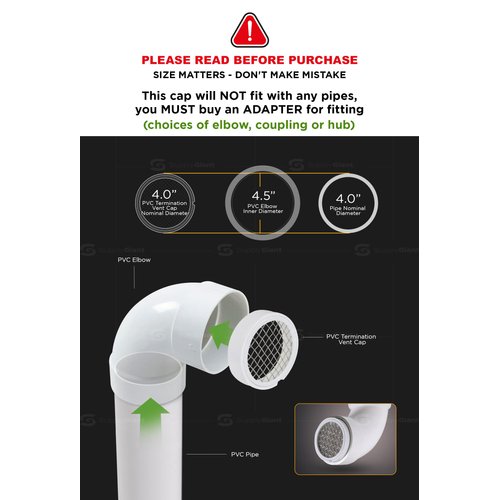 Raven R1510 PVC Termination Cap Mesh Screen Vent Cover, Furnace & Roof Vent Cap, Stainless Steel Wire Round Exhaust Pipe Cover End 4" Inner & 4.5" Outer Diameter