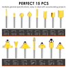 Router Bits Set 1/4 Inch Shank - BAIDETS 15 Pieces 1/4" Tungsten Carbide Router Bits, Woodwork Tools