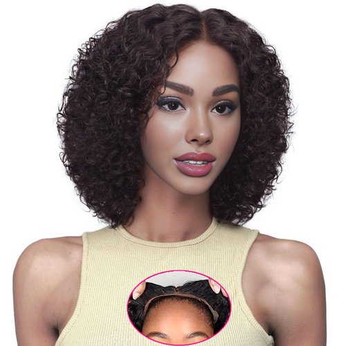 ManeMajesty Wear and Go Glueless Wig Human Hair Pre Plucked Pre Cut Deep Wave Lace Front Wigs 180% Density Afro Curly T Part Wigs for Black Women 10A Dark Brown 12 Inch