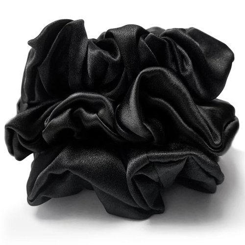 3 Pcs Mulberry Silk Hair Scrunchies For Women Stain Silk Hair Band Hair Elastic Ponytail Holders (Black)