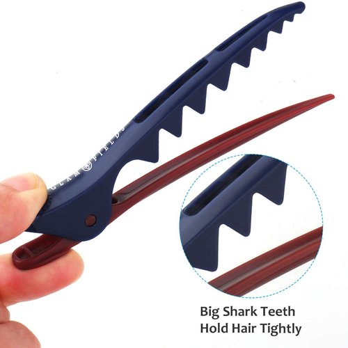 GLAMFIELDS 6 Pack Professional Plastic Shark Hair Clips for Styling Sectioning - Durable Shark Hair Clip with Non-slip grip & Wide Big Teeth for Easy Styling Thick/Thin Navy