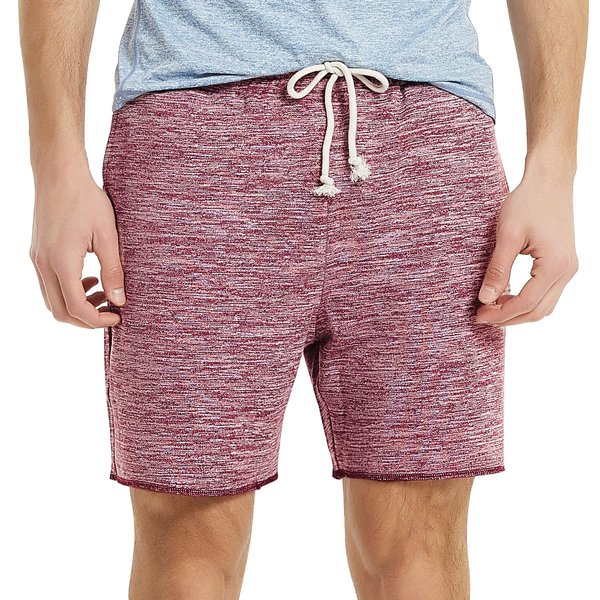 Zengjo Mens Lounge Shorts Terry Cloth Elastic Waist with Pockets 6 Inch Inseam (Marled Burgundy,XL)