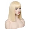 WildCos Short 14 Inches Colorful Bob Wigs Heat Resistant Fiber Synthetic Wigs Straight Hair With Bangs for Women (Blonde)