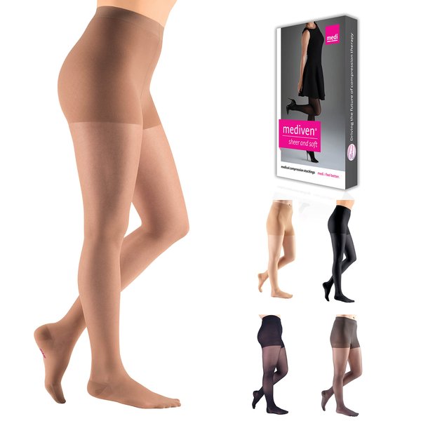 mediven sheer & soft for Women, 15-20 mmHg Panty Closed Toe Compression Stockings, Natural, III-Standard