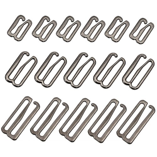 Tupalizy 60PCS Metal Bra Strap Hooks for Sewing Bikini Halter Tops Bathing Suit Clips Clasp Swimsuit Adjustment Slides Replacement for Lingerie Slip Dress Camisole, 12mm, 20mm, 24mm (Metallic Black)
