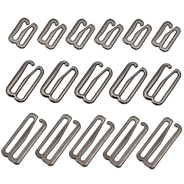 Tupalizy 60PCS Metal Bra Strap Hooks for Sewing Bikini Halter Tops Bathing Suit Clips Clasp Swimsuit Adjustment Slides Replacement for Lingerie Slip Dress Camisole, 12mm, 20mm, 24mm (Metallic Black)