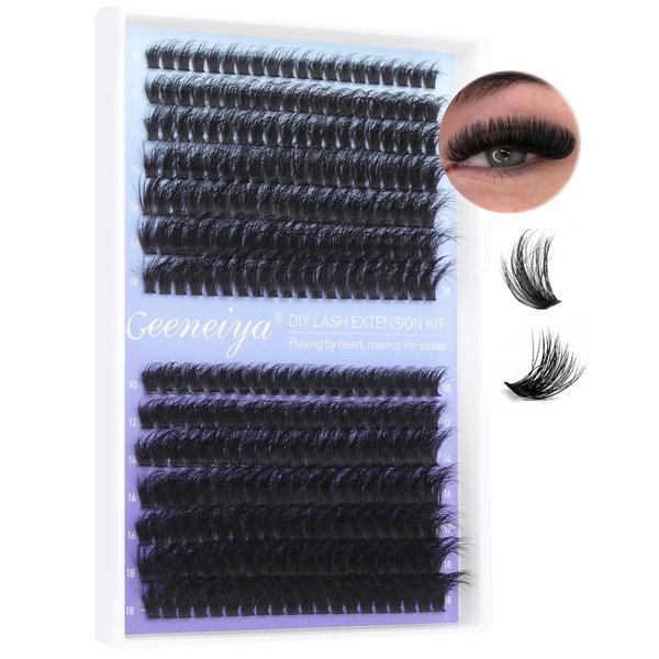 Geeneiya Eyelash Clusters Fluffy Lash Extension Mink Thick Cluster Eyelash Extensions 10-18MM Cluster Lashes Individual Fluffy Fake Eyelashes, Not Kit (60D+80D, 280Pcs)