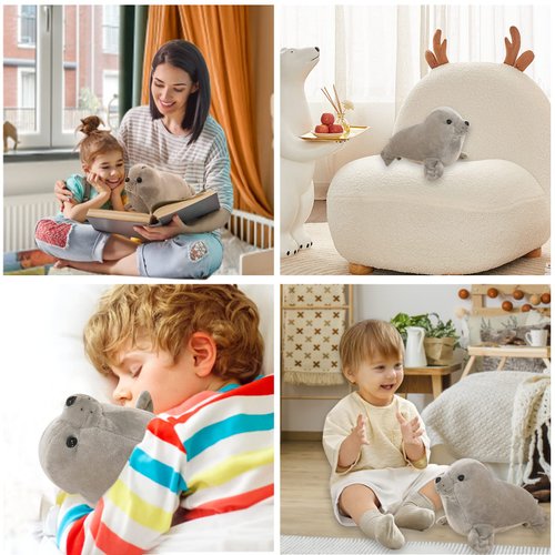 AUCOOMA Seal Stuffed Animal Pillows Plush Toys Hug Sleep Cute for Kids Gifts 13.7"(Grey)