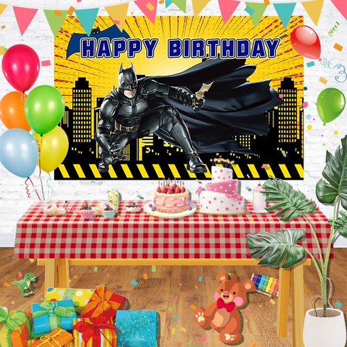 Hero Backdrop for Birthday Party Decorations Yellow Background for Party Cake Table Decorations Superhero Black Theme Banner 5x3ft