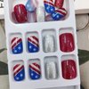 4th of July Press on Nails Short Fake Nails Red Blue White American Flag False Nails with Designs Glitter Patriotic Acrylic Nails Glue on Nails for Women DIY Independence Day Nail Art Decoration