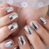New 24pcs False Nails Punk Metallic Mirror Chrome Unghie Finte For Nail Art Design Tips Beauty Pretty Fingernails Tips Full Cover Press On Nails Sliver Cover Short Round Nails With Sticker Mini Files